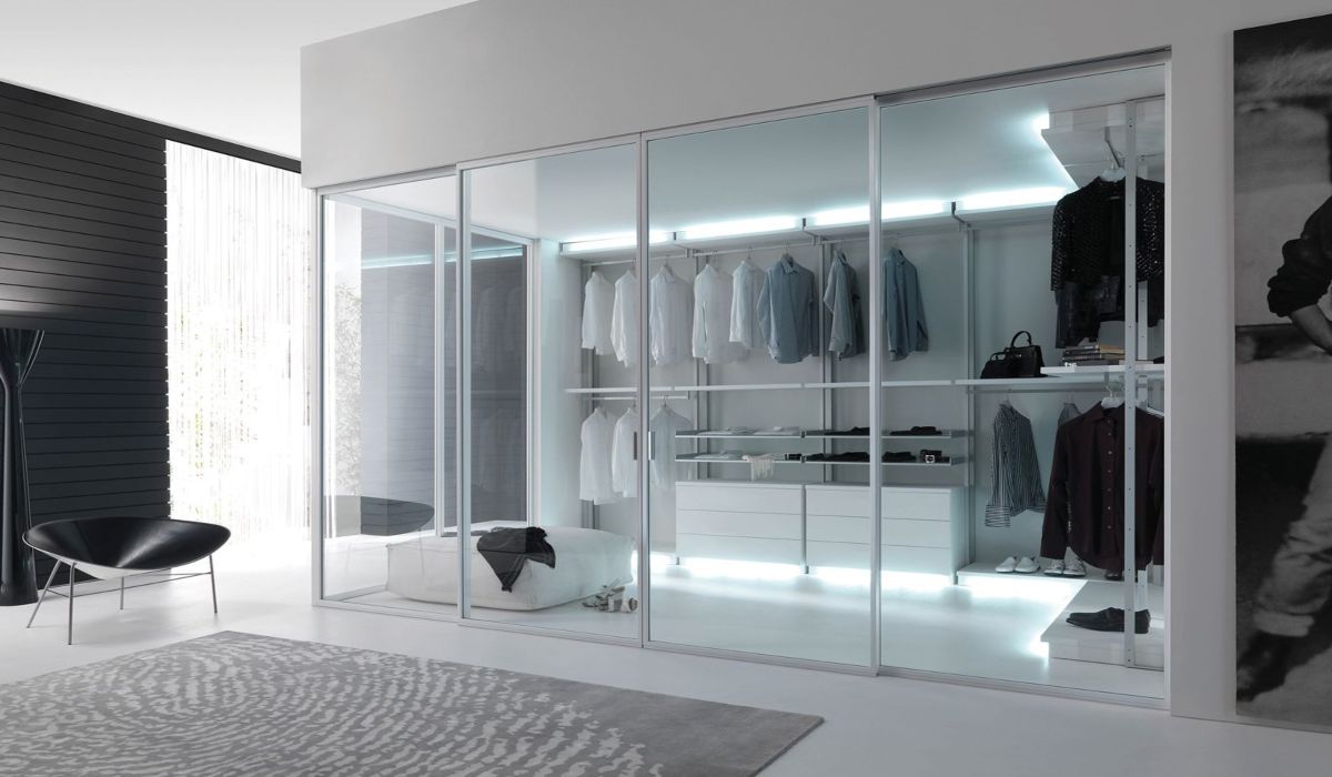 Glass Doors with Internal Lighting Built-in Wardrobes